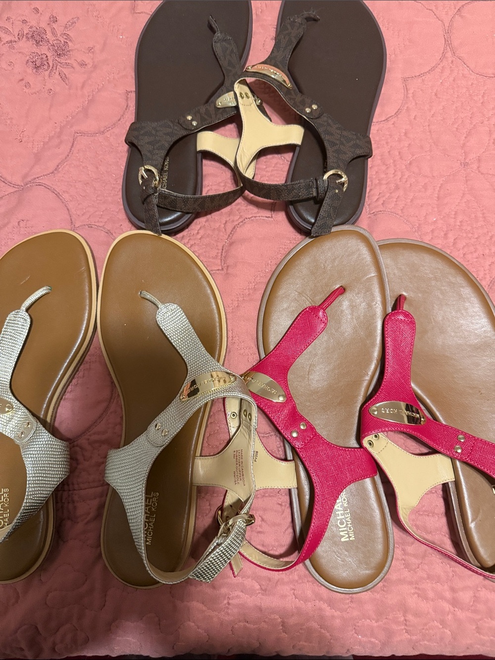 Michael Kors Women’s Sandal Trio in Brown, Red, and Beige